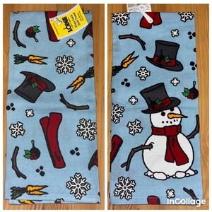NWT LODGE CAST IRON Snowman Snowflake Flour Sack Dish Towel 20x30" Blue Kitchen